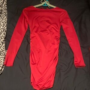 Elegant Red Long Sleeve Dress Open Back